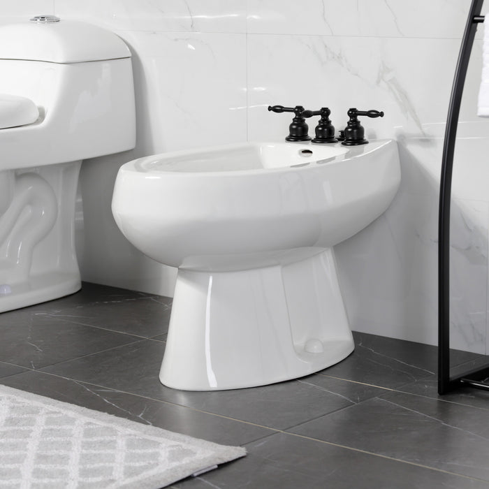 Kingston Heirloom KB320KL - Knight Three-Handle Deck Mount Vertical Spray Bidet Faucet with Brass Pop-Up, Matte Black