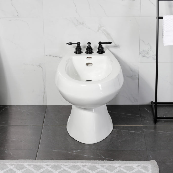 Kingston Heirloom KB320KL - Knight Three-Handle Deck Mount Vertical Spray Bidet Faucet with Brass Pop-Up, Matte Black