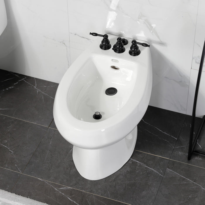 Kingston Heirloom KB320KL - Knight Three-Handle Deck Mount Vertical Spray Bidet Faucet with Brass Pop-Up, Matte Black