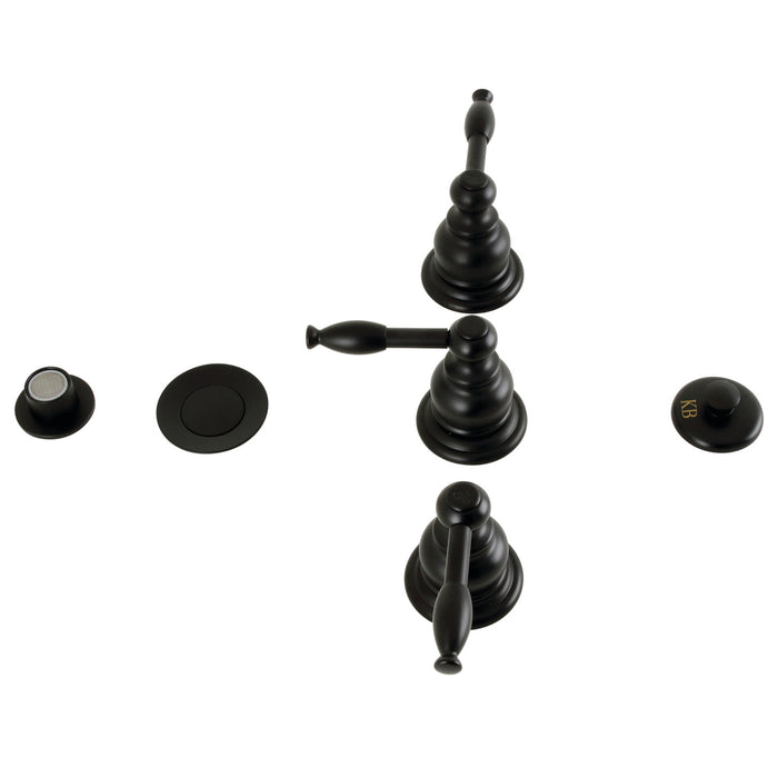 Kingston Heirloom KB320KL - Knight Three-Handle Deck Mount Vertical Spray Bidet Faucet with Brass Pop-Up, Matte Black