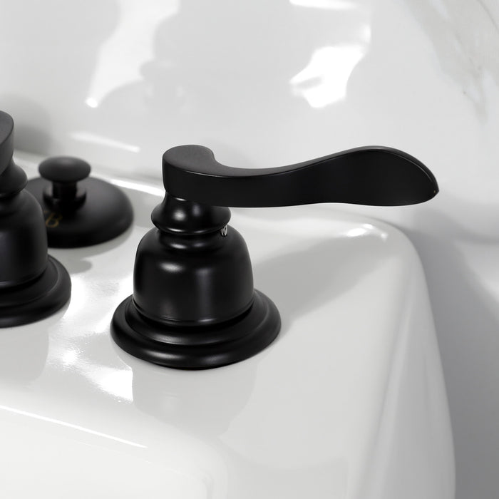 Kingston Tulare KB320NFL - NuWave French Three-Handle Deck Mount Vertical Spray Bidet Faucet with Brass Pop-Up, Matte Black