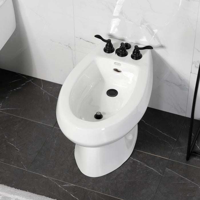 Kingston Tulare KB320NFL - NuWave French Three-Handle Deck Mount Vertical Spray Bidet Faucet with Brass Pop-Up, Matte Black