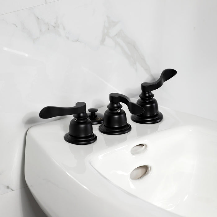 Kingston Tulare KB320NFL - NuWave French Three-Handle Deck Mount Vertical Spray Bidet Faucet with Brass Pop-Up, Matte Black