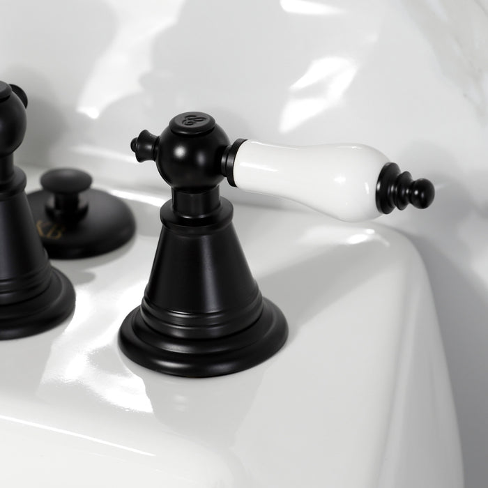 Kingston Heirloom KB320PL - Victorian Three-Handle Deck Mount Vertical Spray Bidet Faucet with Brass Pop-Up, Matte Black