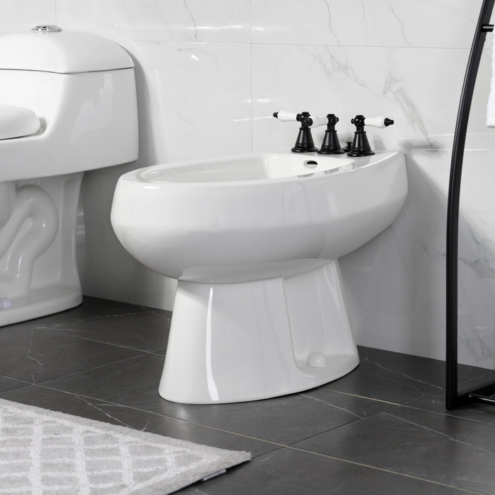 Kingston Heirloom KB320PL - Victorian Three-Handle Deck Mount Vertical Spray Bidet Faucet with Brass Pop-Up, Matte Black