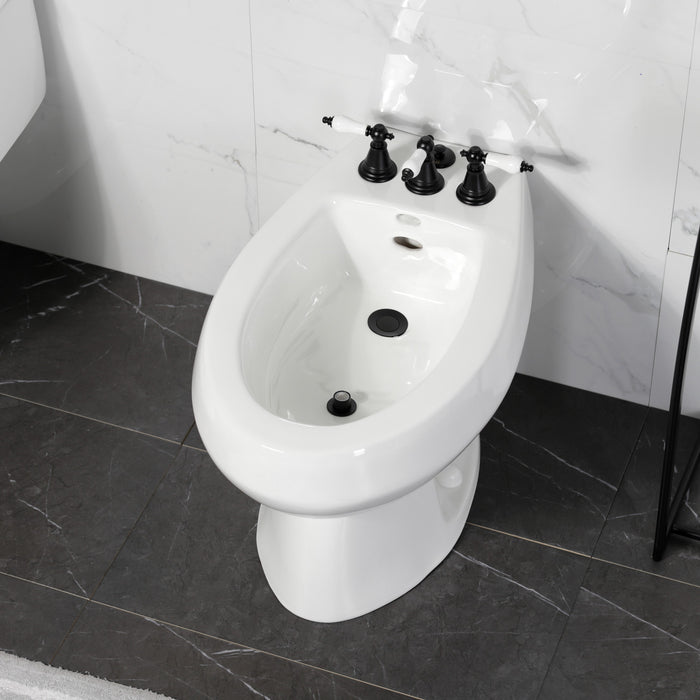 Kingston Heirloom KB320PL - Victorian Three-Handle Deck Mount Vertical Spray Bidet Faucet with Brass Pop-Up, Matte Black
