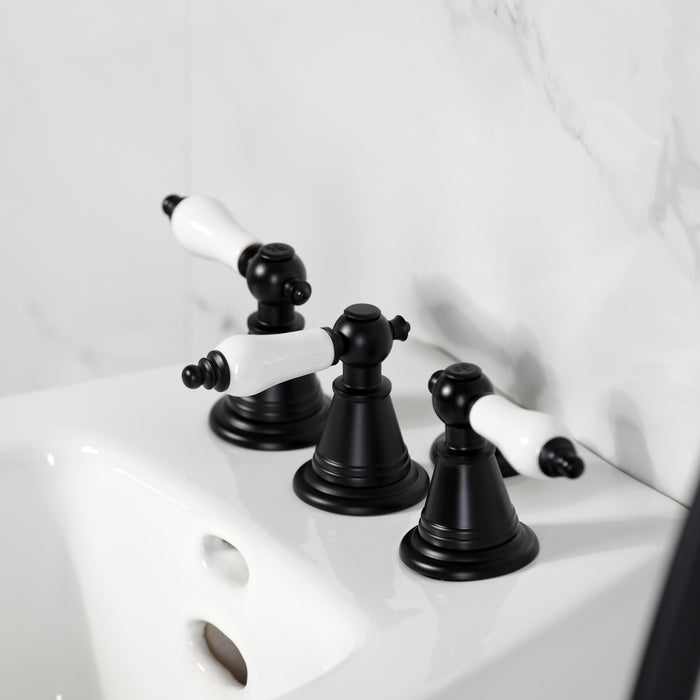 Kingston Heirloom KB320PL - Victorian Three-Handle Deck Mount Vertical Spray Bidet Faucet with Brass Pop-Up, Matte Black