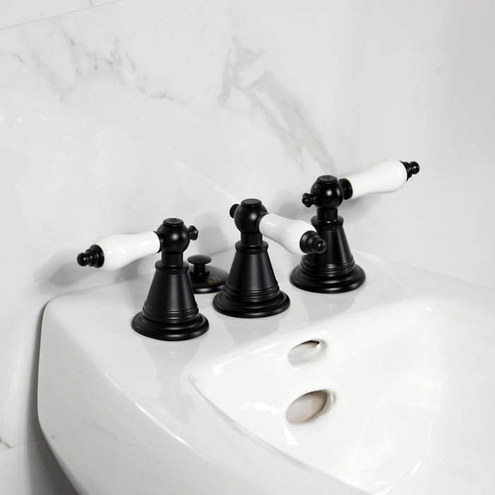 Kingston Heirloom KB320PL - Victorian Three-Handle Deck Mount Vertical Spray Bidet Faucet with Brass Pop-Up, Matte Black
