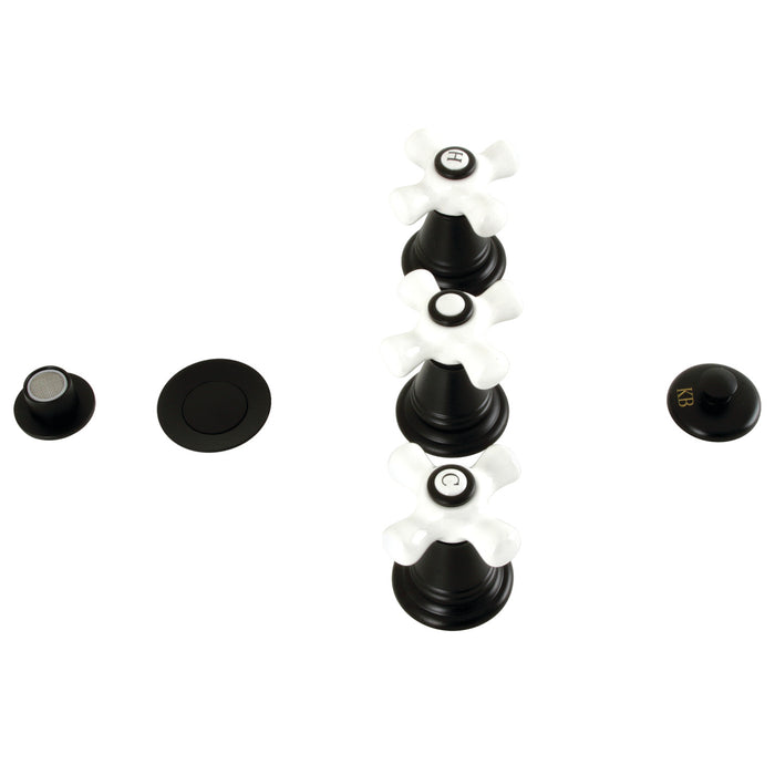 Kingston Heirloom KB320PX - Victorian Three-Handle Deck Mount Vertical Spray Bidet Faucet with Brass Pop-Up, Matte Black