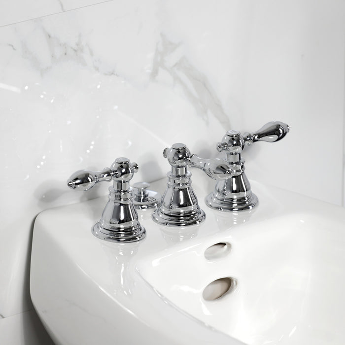 American Classic KB321ACL Three-Handle Deck Mount Vertical Spray Bidet Faucet with Brass Pop-Up, Polished Chrome