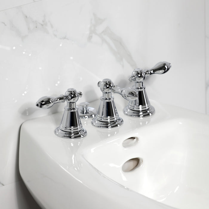 Kingston Heirloom KB321AL - Victorian Three-Handle Deck Mount Vertical Spray Bidet Faucet with Brass Pop-Up, Polished Chrome