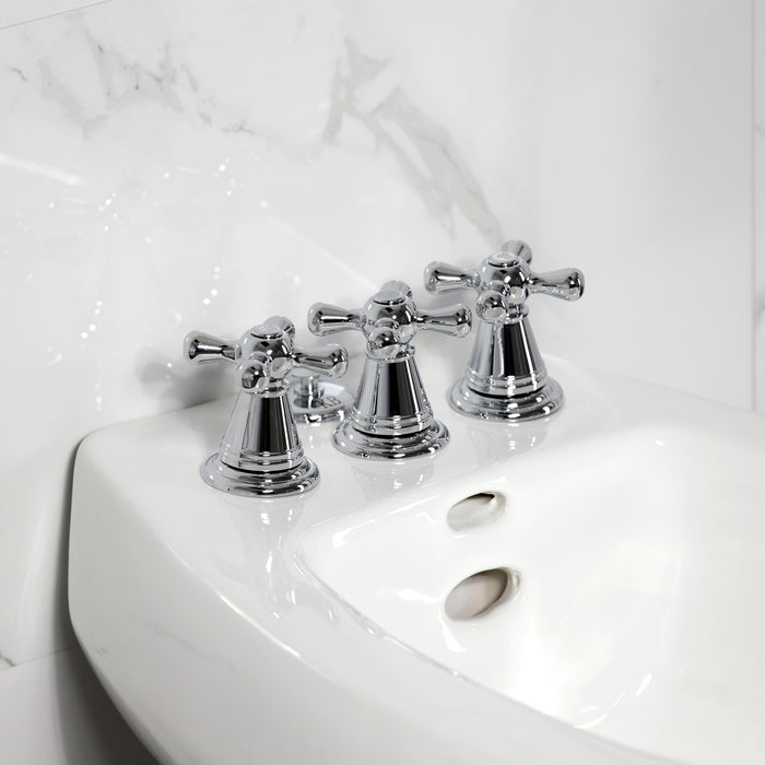 Kingston Heirloom KB321AX - Victorian Three-Handle Deck Mount Vertical Spray Bidet Faucet with Brass Pop-Up, Polished Chrome