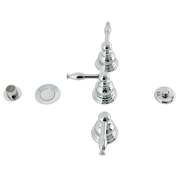 Kingston Heirloom KB321KL - Knight Three-Handle Deck Mount Vertical Spray Bidet Faucet with Brass Pop-Up, Polished Chrome