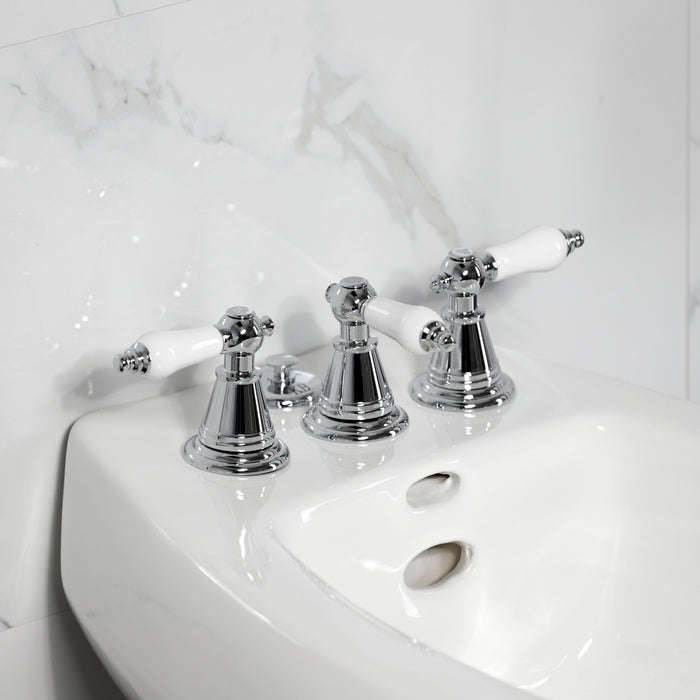 Kingston Heirloom KB321PL - Victorian Three-Handle Deck Mount Vertical Spray Bidet Faucet with Brass Pop-Up, Polished Chrome