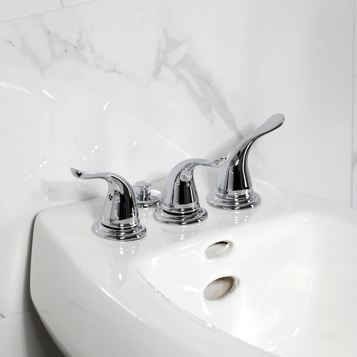 Kingston Tulare KB321YL - Royale Three-Handle Deck Mount Vertical Spray Bidet Faucet with Brass Pop-Up, Polished Chrome