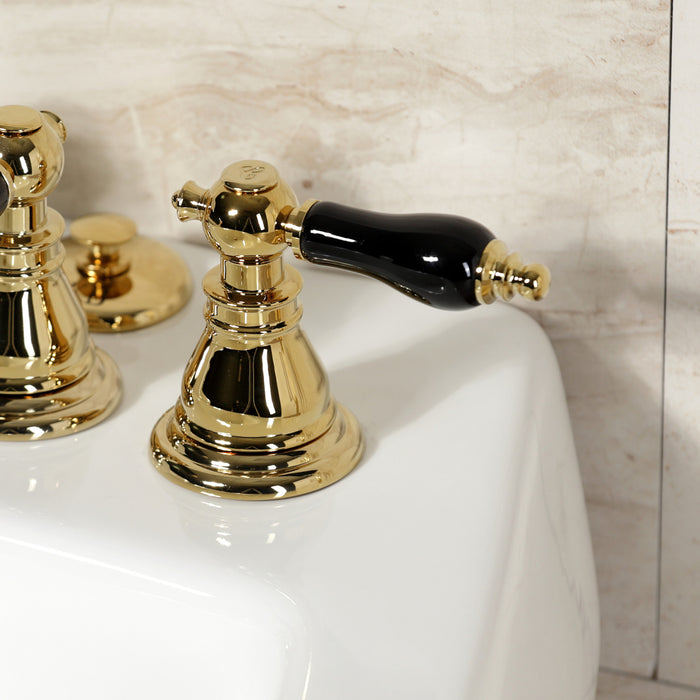 Kingston Heirloom KB322AKL - Duchess Three-Handle Deck Mount Vertical Spray Bidet Faucet with Brass Pop-Up, Polished Brass