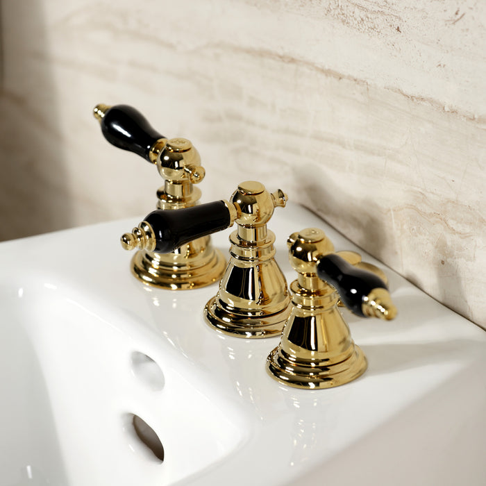 Kingston Heirloom KB322AKL - Duchess Three-Handle Deck Mount Vertical Spray Bidet Faucet with Brass Pop-Up, Polished Brass