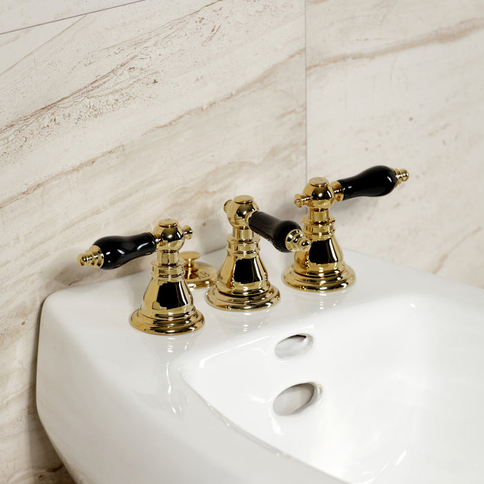 Kingston Heirloom KB322AKL - Duchess Three-Handle Deck Mount Vertical Spray Bidet Faucet with Brass Pop-Up, Polished Brass