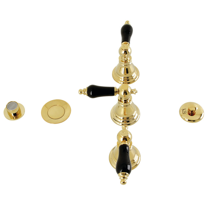 Kingston Heirloom KB322AKL - Duchess Three-Handle Deck Mount Vertical Spray Bidet Faucet with Brass Pop-Up, Polished Brass