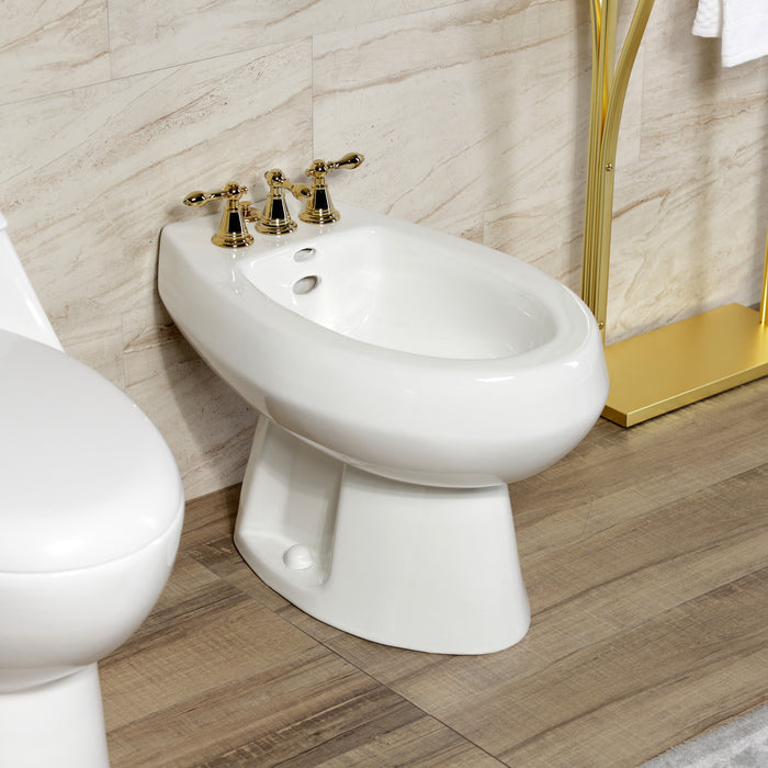 Kingston Heirloom KB322AL - Victorian Three-Handle Deck Mount Vertical Spray Bidet Faucet with Brass Pop-Up, Polished Brass