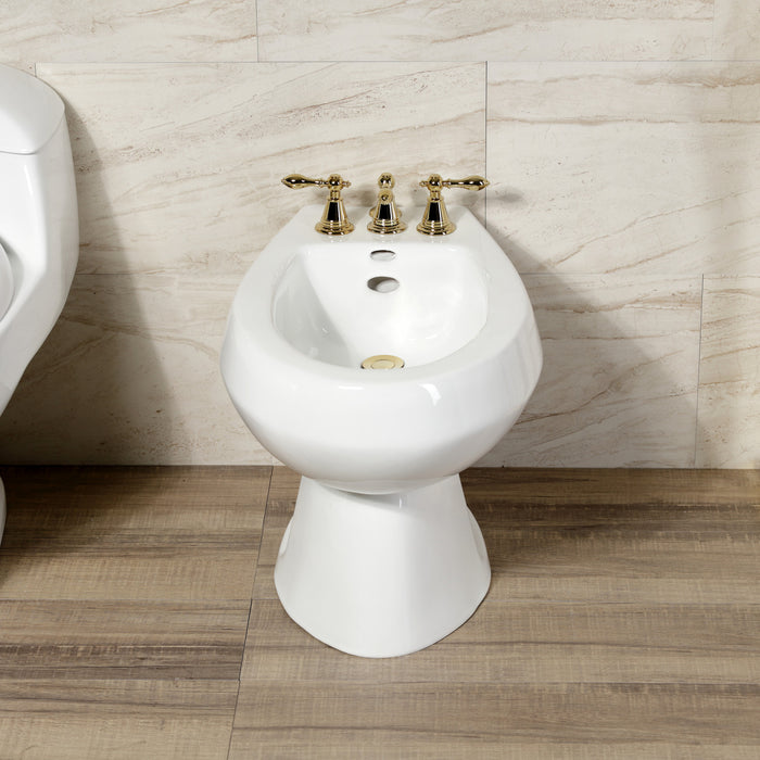 Kingston Heirloom KB322AL - Victorian Three-Handle Deck Mount Vertical Spray Bidet Faucet with Brass Pop-Up, Polished Brass
