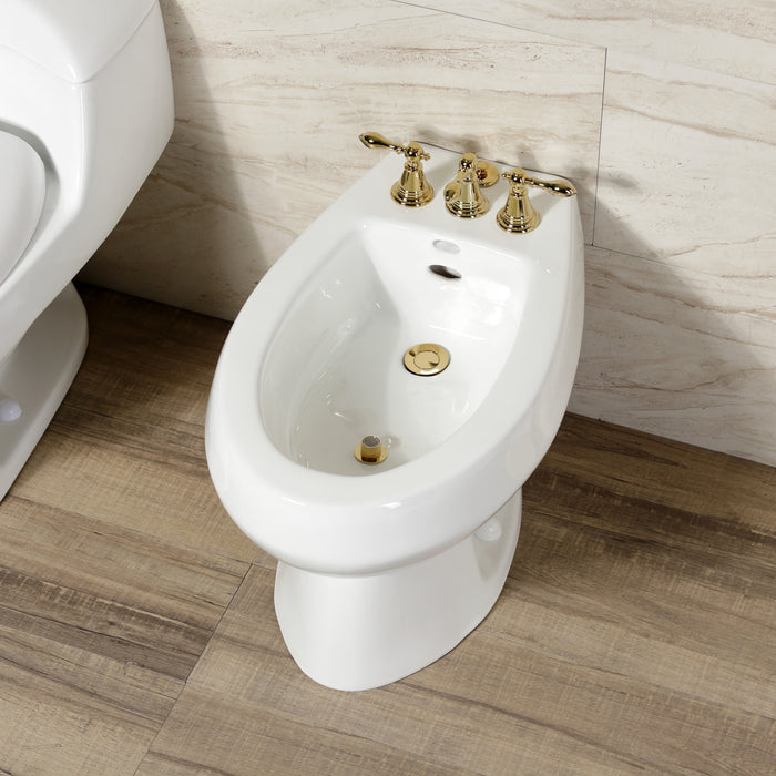 Kingston Heirloom KB322AL - Victorian Three-Handle Deck Mount Vertical Spray Bidet Faucet with Brass Pop-Up, Polished Brass