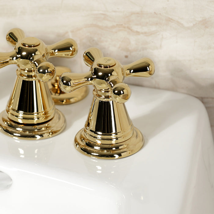 Kingston Heirloom KB322AX - Victorian Three-Handle Deck Mount Vertical Spray Bidet Faucet with Brass Pop-Up, Polished Brass