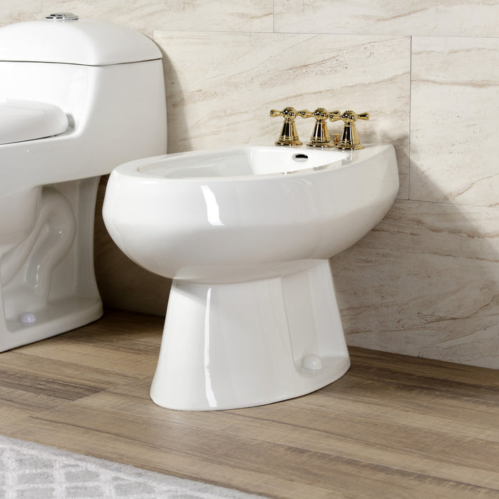 Kingston Heirloom KB322AX - Victorian Three-Handle Deck Mount Vertical Spray Bidet Faucet with Brass Pop-Up, Polished Brass