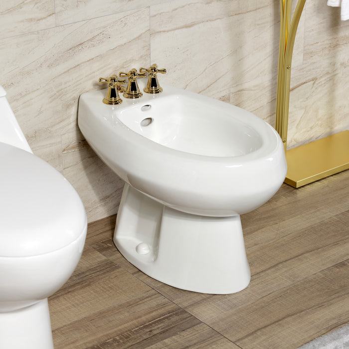 Kingston Heirloom KB322AX - Victorian Three-Handle Deck Mount Vertical Spray Bidet Faucet with Brass Pop-Up, Polished Brass