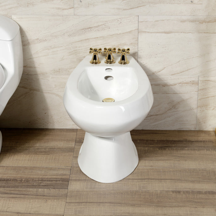 Kingston Heirloom KB322AX - Victorian Three-Handle Deck Mount Vertical Spray Bidet Faucet with Brass Pop-Up, Polished Brass
