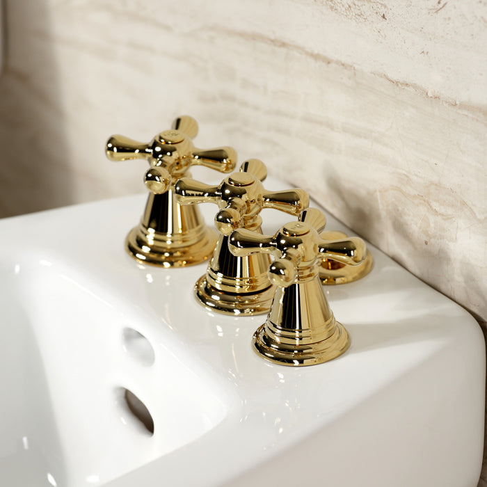 Kingston Heirloom KB322AX - Victorian Three-Handle Deck Mount Vertical Spray Bidet Faucet with Brass Pop-Up, Polished Brass