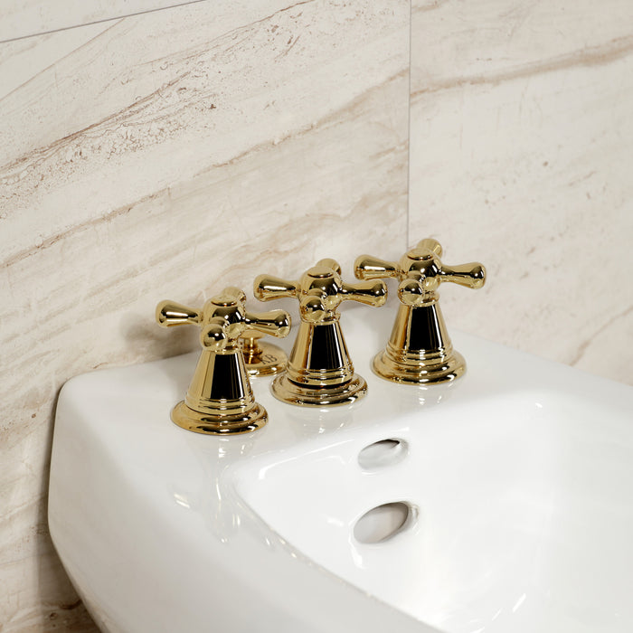 Kingston Heirloom KB322AX - Victorian Three-Handle Deck Mount Vertical Spray Bidet Faucet with Brass Pop-Up, Polished Brass