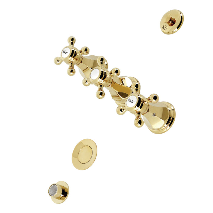 Kingston Heirloom KB322BX - Metropolitan Three-Handle Deck Mount Vertical Spray Bidet Faucet with Brass Pop-Up, Polished Brass