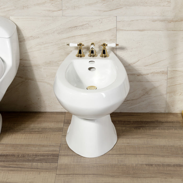 Kingston Heirloom KB322PL - Victorian Three-Handle Deck Mount Vertical Spray Bidet Faucet with Brass Pop-Up, Polished Brass