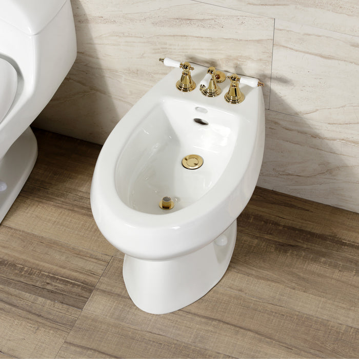 Kingston Heirloom KB322PL - Victorian Three-Handle Deck Mount Vertical Spray Bidet Faucet with Brass Pop-Up, Polished Brass