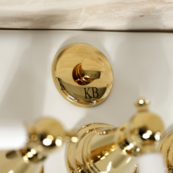 Kingston Heirloom KB322PL - Victorian Three-Handle Deck Mount Vertical Spray Bidet Faucet with Brass Pop-Up, Polished Brass