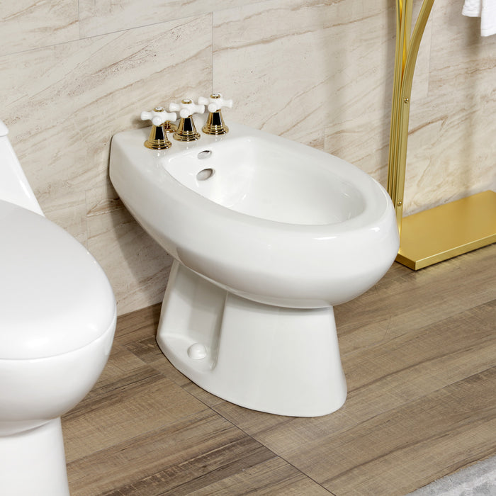 Kingston Heirloom KB322PX - Victorian Three-Handle Deck Mount Vertical Spray Bidet Faucet with Brass Pop-Up, Polished Brass