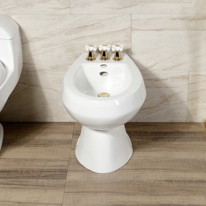 Kingston Heirloom KB322PX - Victorian Three-Handle Deck Mount Vertical Spray Bidet Faucet with Brass Pop-Up, Polished Brass