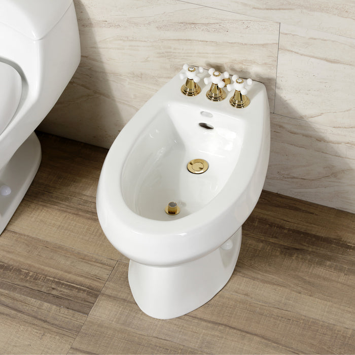 Kingston Heirloom KB322PX - Victorian Three-Handle Deck Mount Vertical Spray Bidet Faucet with Brass Pop-Up, Polished Brass