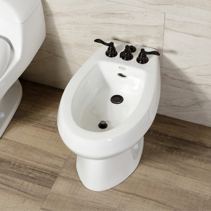 NuWave French KB325NFL Three-Handle Deck Mount Vertical Spray Bidet Faucet with Brass Pop-Up, Oil Rubbed Bronze