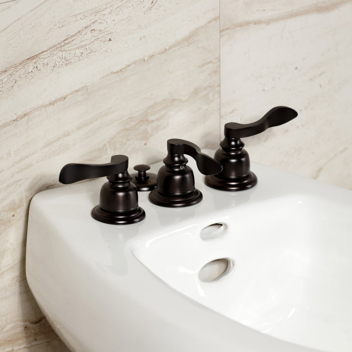 NuWave French KB325NFL Three-Handle Deck Mount Vertical Spray Bidet Faucet with Brass Pop-Up, Oil Rubbed Bronze