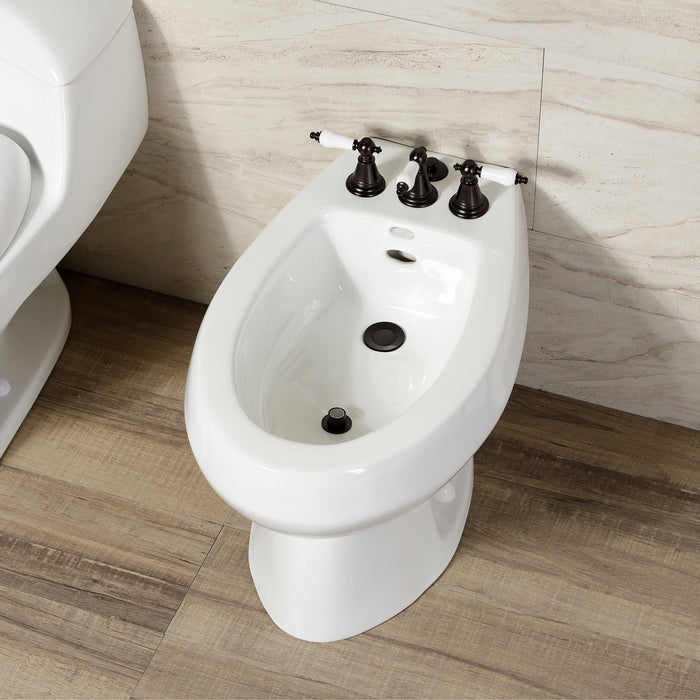 Victorian KB325PL Three-Handle Deck Mount Vertical Spray Bidet Faucet with Brass Pop-Up, Oil Rubbed Bronze