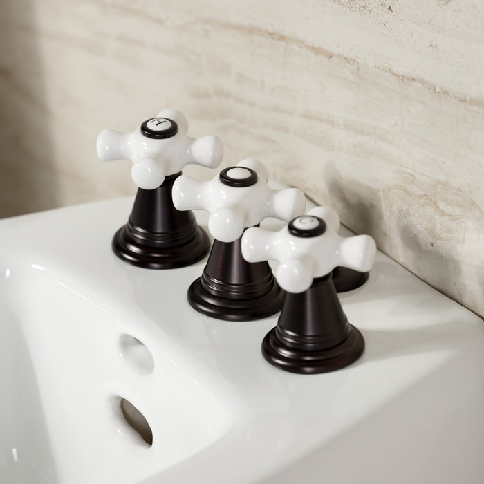 Kingston Heirloom KB325PX - Victorian Three-Handle Deck Mount Vertical Spray Bidet Faucet with Brass Pop-Up, Oil Rubbed Bronze