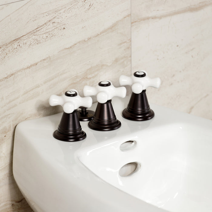 Kingston Heirloom KB325PX - Victorian Three-Handle Deck Mount Vertical Spray Bidet Faucet with Brass Pop-Up, Oil Rubbed Bronze
