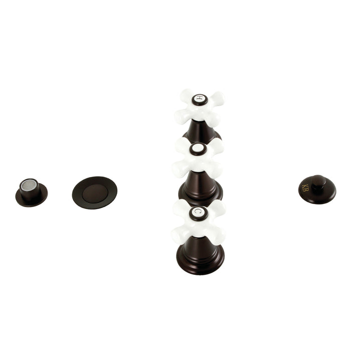 Kingston Heirloom KB325PX - Victorian Three-Handle Deck Mount Vertical Spray Bidet Faucet with Brass Pop-Up, Oil Rubbed Bronze