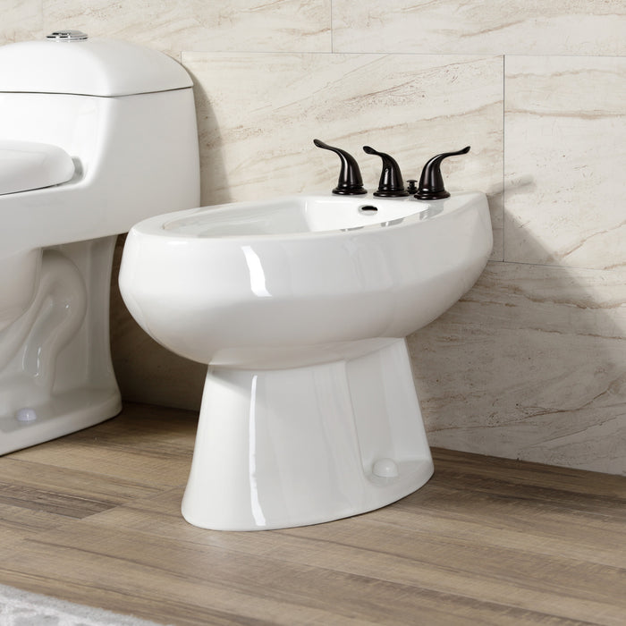 Kingston Tulare KB325YL - Royale Three-Handle Deck Mount Vertical Spray Bidet Faucet with Brass Pop-Up, Oil Rubbed Bronze