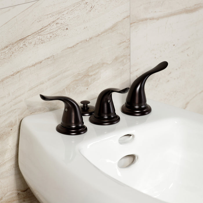 Kingston Tulare KB325YL - Royale Three-Handle Deck Mount Vertical Spray Bidet Faucet with Brass Pop-Up, Oil Rubbed Bronze