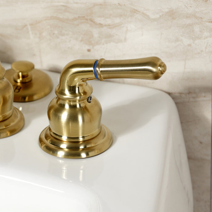 Kingston Tulare KB327 - Magellan Three-Handle Deck Mount Bidet Faucet with Brass Pop-Up, Brushed Brass