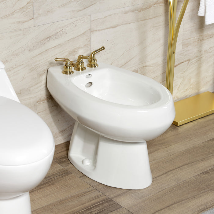 Kingston Tulare KB327 - Magellan Three-Handle Deck Mount Bidet Faucet with Brass Pop-Up, Brushed Brass