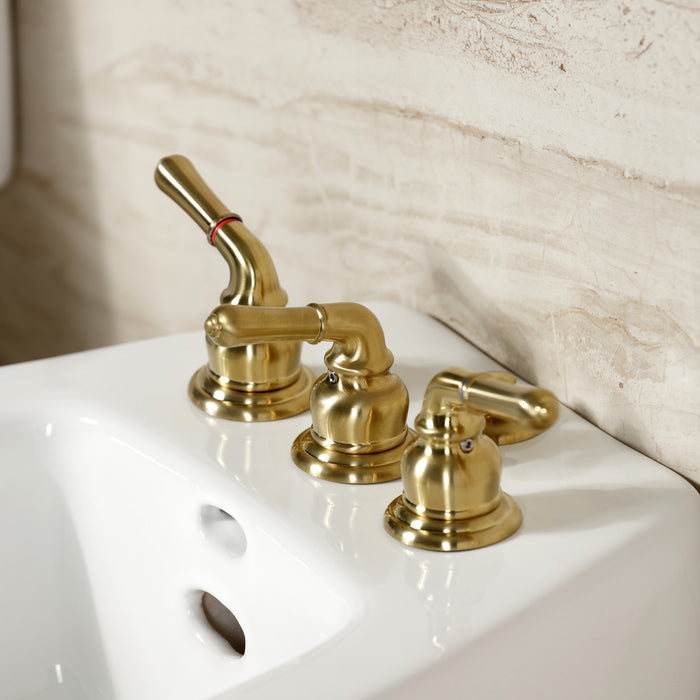 Kingston Tulare KB327 - Magellan Three-Handle Deck Mount Bidet Faucet with Brass Pop-Up, Brushed Brass
